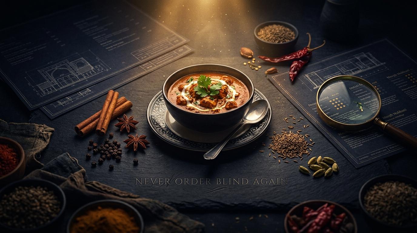 Never Order Blind Again - Illuminated dish, inspected menu, and authentic spices